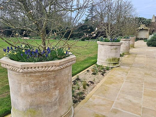 Planters with drip irrigation in place on the shingle stripe