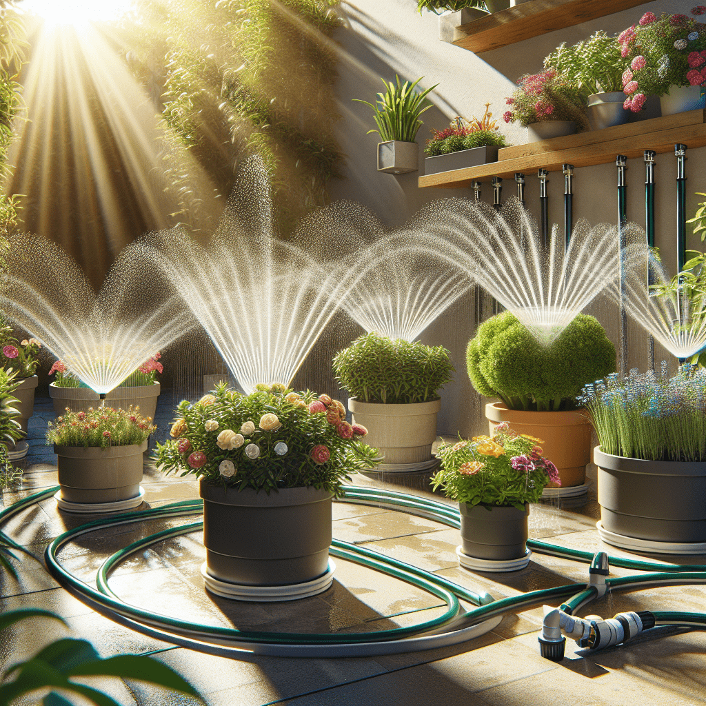 Pot and planter irrigation with automatic irrigation system in hot summer